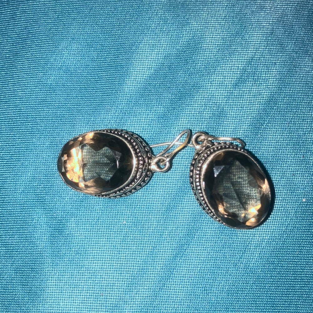 Large smoky topaz sterling silver earrings